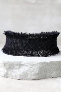 Lulus Denim Dame Black Denim Choker Necklace