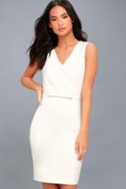 Lulus | Be My Bow White Sleeveless Bodycon Dress | Size Large | 100% Polyester