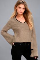 Lulus Verses From The Heart Taupe Bell Sleeve Knit Sweater