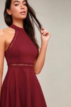 Reach Out My Hand Burgundy Lace Skater Dress | Lulus