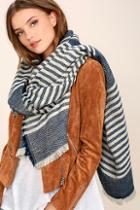 Lulus Cozy Composition Cream And Navy Blue Striped Scarf