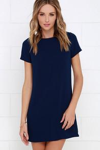 Lulus Shift And Shout Navy Blue Shift Dress