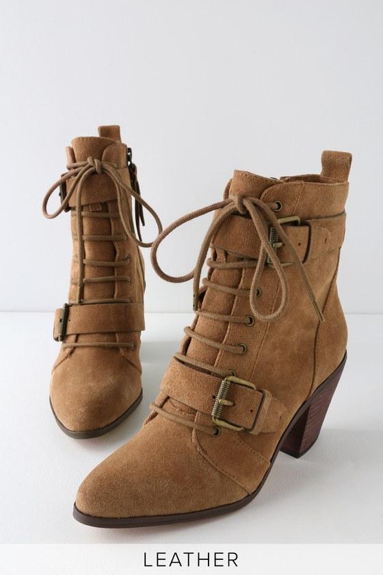 Splendid Carleton Light Brown Genuine Suede Leather Lace-up Mid-calf Booties | Lulus