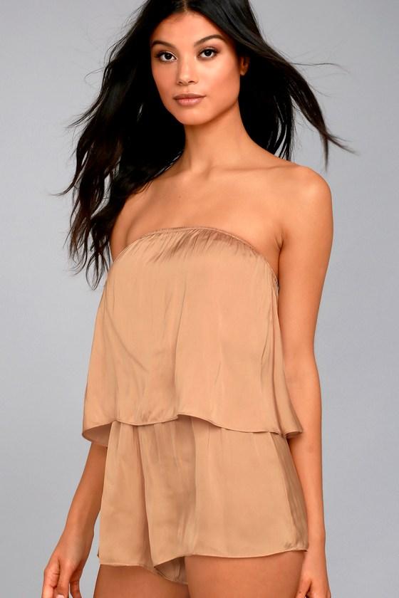 Lulus | Catia Blush Satin Strapless Romper | Size X-large | Pink | 100% Polyester