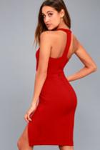 Lulus | Aglow Red Bodycon Midi Dress | Size Medium | 100% Polyester