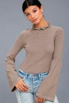 Evidnt Cozy Moment Taupe Mock Neck Sweater Top
