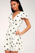 Star Struck Love White Star Print Wrap Dress | Lulus