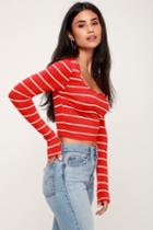 Marin Red And White Striped Long Sleeve Crop Top | Lulus