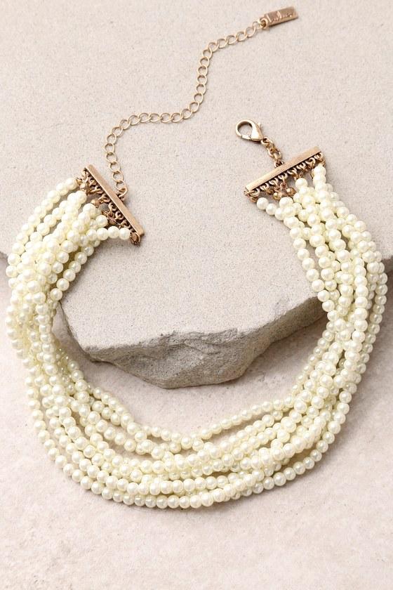 Lulus | Get Glam Gold And Pearl Choker Necklace | White