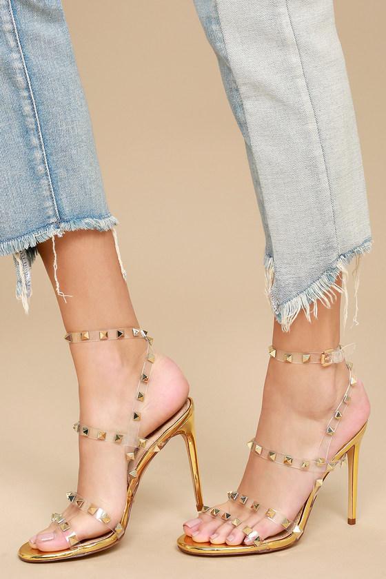 Liliana | Oleanna Gold Studded Ankle Strap Heels | Size 10 | Lulus