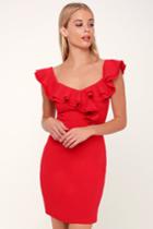 Dance Floor Diva Red Ruffled Bodycon Dress | Lulus