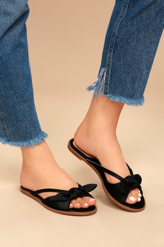 Liliana | Tia Black Satin Knotted Slide Sandal Heels | Size 5.5 | Lulus