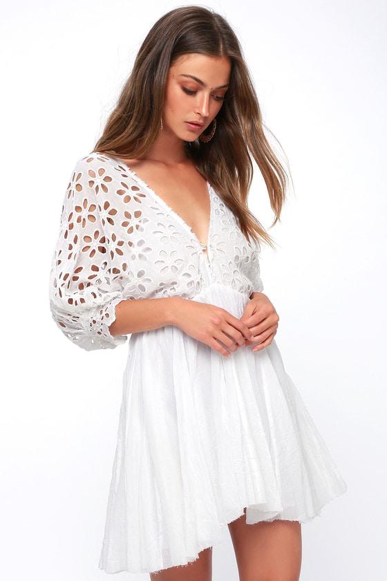 Free People Bella Note White Eyelet Mini Dress | Lulus
