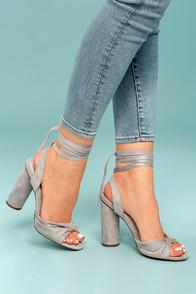 Olivia Jaymes Rumer Grey Suede Lace-up Heels