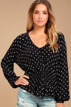 Billabong Play Day Black Print Long Sleeve Top