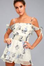 New Friends Colony Water Lily White Floral Print Romper