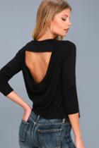 Lulus | Just The Essentials Black Backless Long Sleeve Top | Size Large