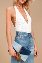 Lulus | Patch Things Up Blue Denim Clutch | 100% Cotton | Vegan Friendly