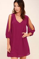 Lulus | Exclusive Shifting Dears Magenta Long Sleeve Dress | Size Large | Purple | 100% Polyester