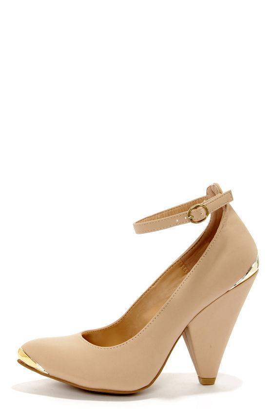 Bamboo Thelma 03 Nude Nubuck Ankle Strap Pointed Heels