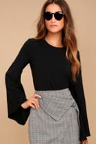 Lulus | Be My Belle Black Bell Sleeve Top | Size Large | 100% Polyester