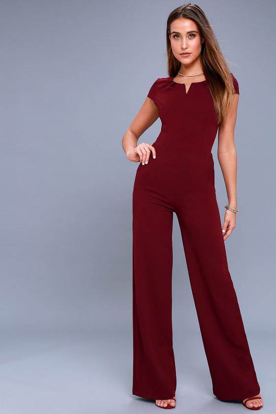 Lulus | Goal-getter Burgundy Short Sleeve Jumpsuit
