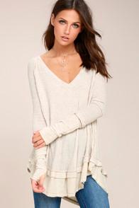 Free People Laguna Light Beige Thermal Long Sleeve Top