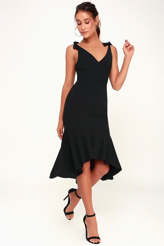 Want You To Want Me Black Trumpet Hem Bodycon Midi Dress | Lulus