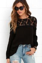 Lulus | Picture This Black Long Sleeve Lace Top | Size Large | 100% Polyester
