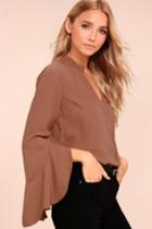 Lulus | Chic Charm Brown Long Sleeve Top | Size Large | 100% Polyester