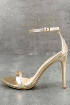 Lulus Loveliness Gold Ankle Strap Heels