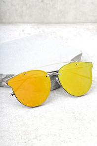 Lulus Super Powers Gold And Orange Mirrored Sunglasses
