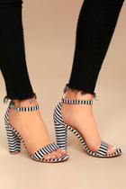 Bamboo Veda Black And White Striped Ankle Strap Heels