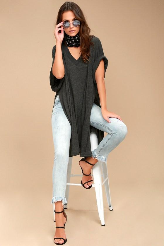 Free People | City Slicker Dark Grey Tunic Top | Size X-small | Lulus
