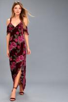 Rahi Cali Bouquet Burgundy Floral Print Off-the-shoulder Maxi Dress | Lulus