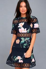 Keepsake Whispers Navy Blue Floral Print Skater Dress
