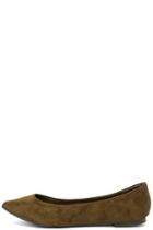 Breckelle's Lucille Olive Suede Pointed Flats