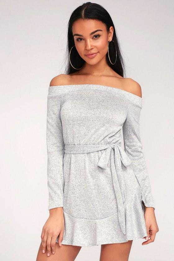 Tell Me You Love Me Heather Grey Off-the-shoulder Dress | Lulus
