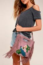 Lulus California Dreamin' Mauve Pink Suede Leather Embroidered Purse