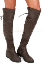 Lfl Ramsey Grey Suede Lace-up Over The Knee Boots