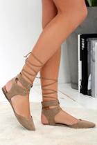 Breckelle's Willing And Adorable Beige Lace-up Flats