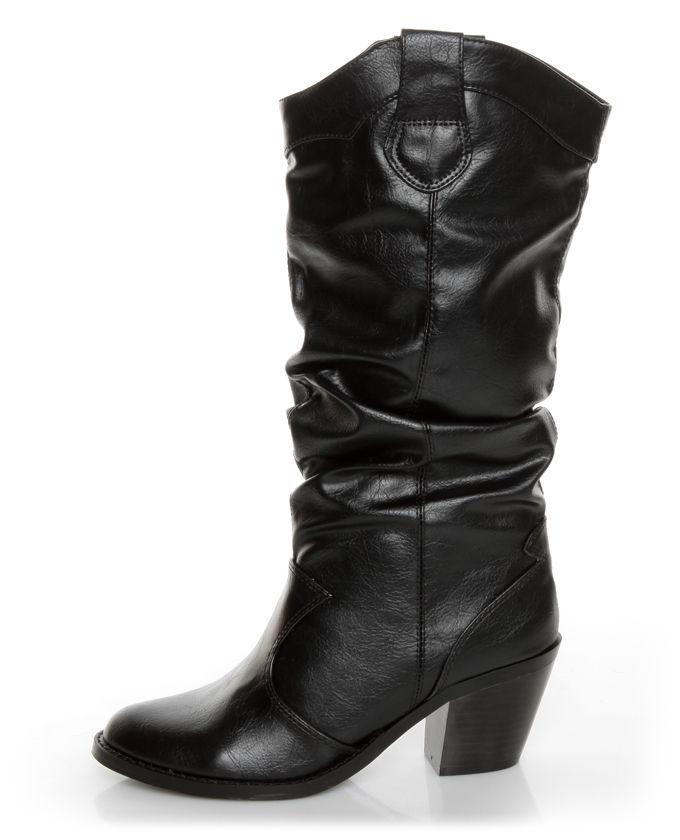 Soda Lode Black Slouchy Mid Calf Boots
