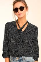 Lulus On The Spot Black Polka Dot Button-up Top