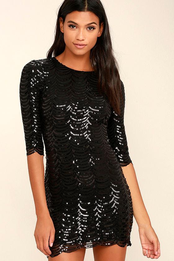 Lulus | Star Dust Black Sequin Bodycon Dress | Size X-small | 100% Polyester