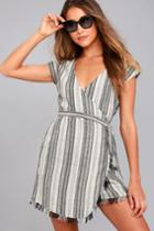 Lulus | Island Retreat Grey Striped Wrap Dress | Size Small | 100% Cotton