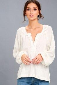 Free People Acadia White Long Sleeve Henley Top