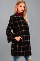 Bb Dakota Hewes Black Plaid Flounce Sleeve Coat | Lulus