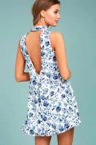 Lulus Less Is Fleur Blue And White Floral Print Swing Dress