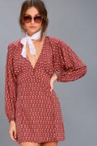 Amuse Society | Arrowhead Rusty Rose Print Long Sleeve Dress | Size Small | Red | 100% Polyester | Lulus