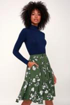 Love Blooms Green Floral Print Midi Skirt | Lulus